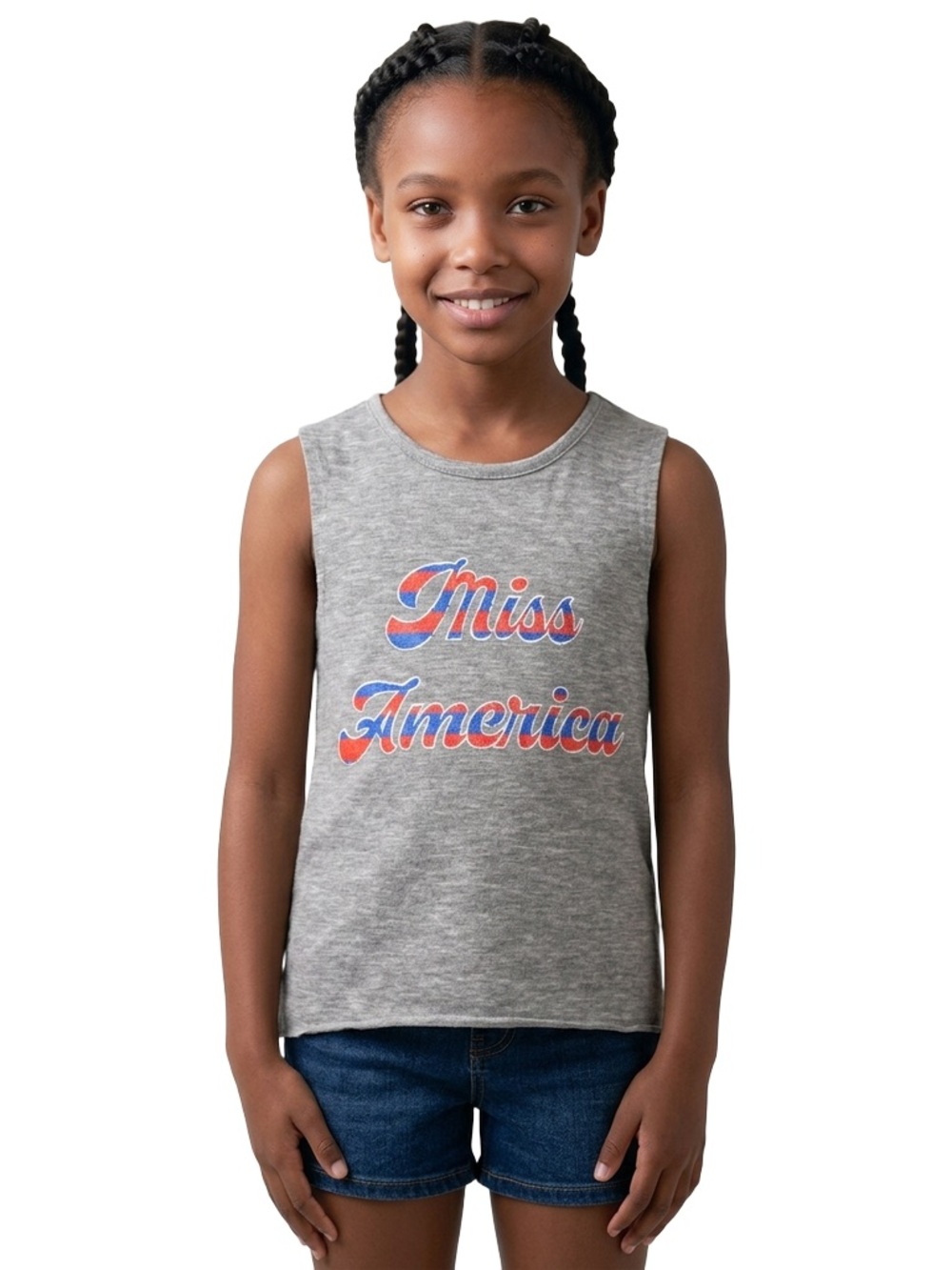 toddler girl "Miss America" Grey Sleeveless Tank Top